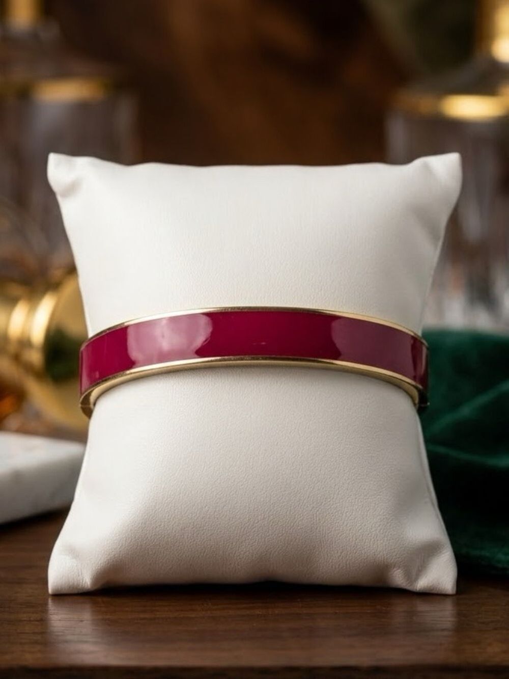 Gold-Tone Bracelet with Deep Pink Enamel Inlay